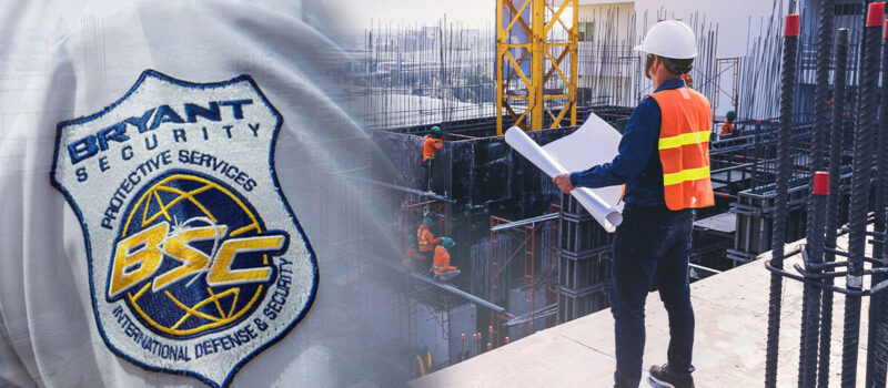 Bryant-Security-badge-faded-into-image-of-construction-worker-on-elevated-scaffold-overlooking-a-construction-site