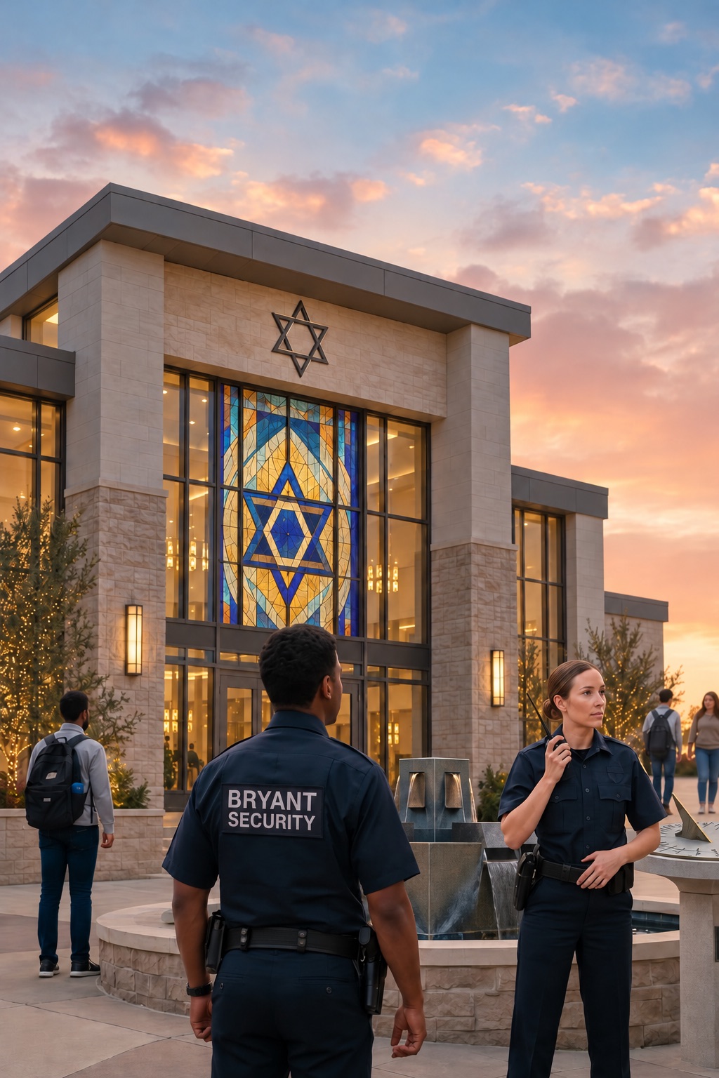 Bryant Security officers outside a synagogue