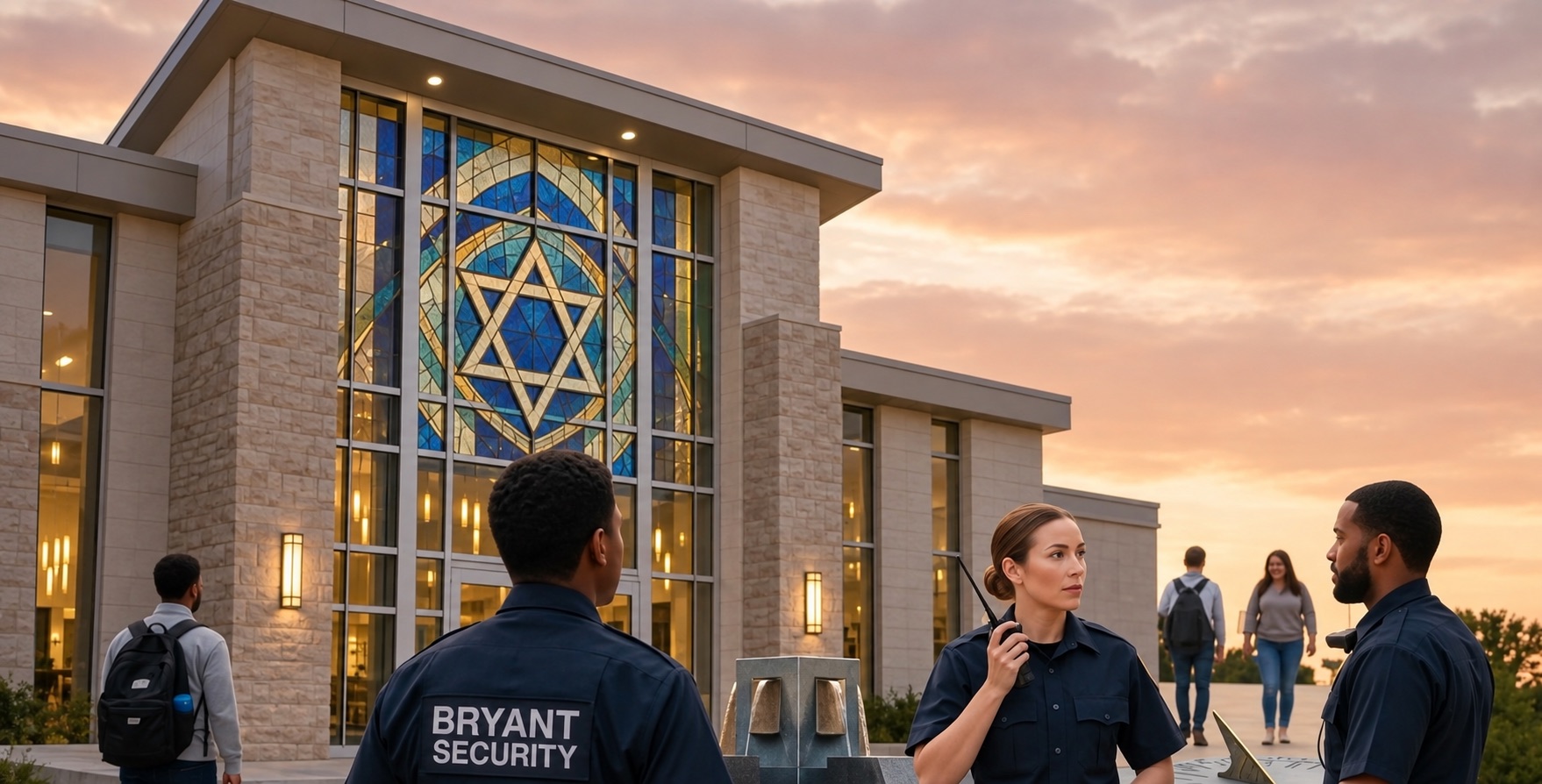 Bryant Security officers protecting a synagogue