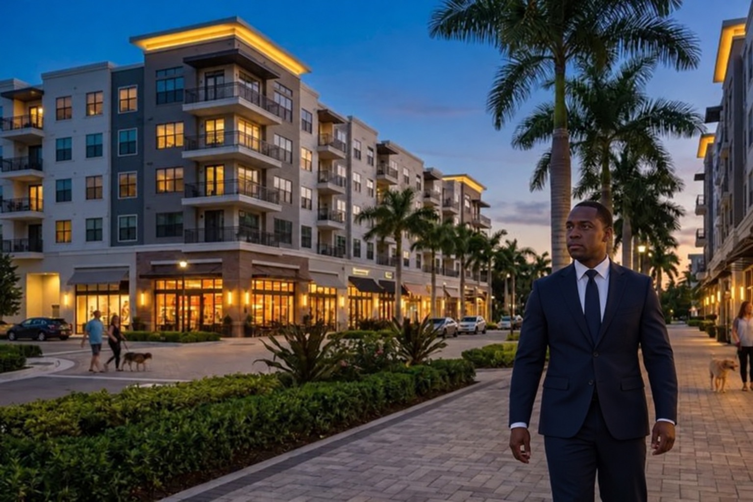 Security manager in a business suit at a residential community